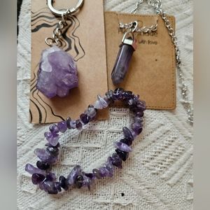 Amethyst key chain,Necklace and bracelet bundle. NEW